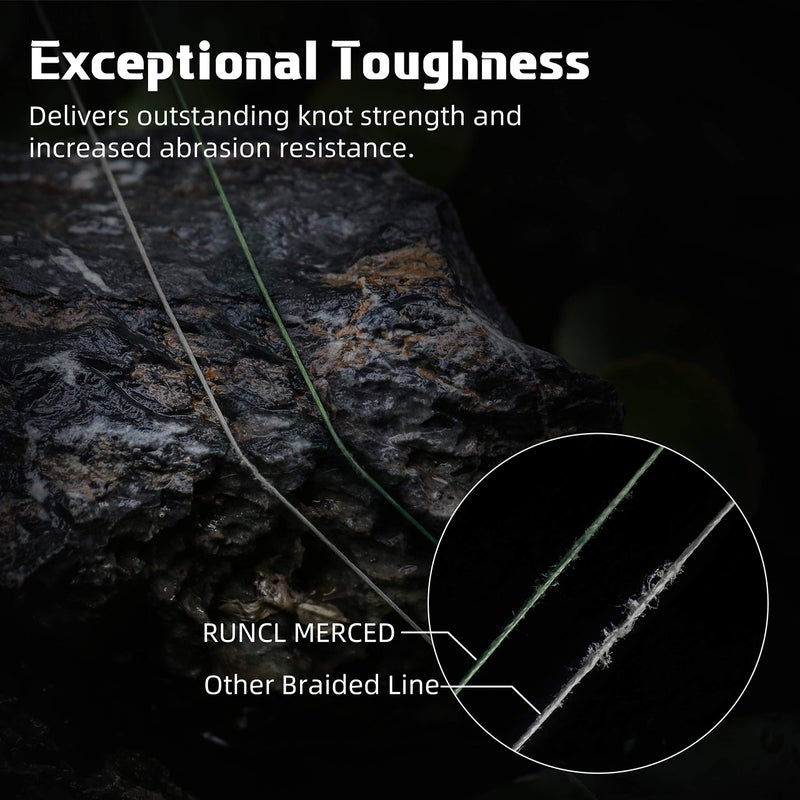 RUNCL Braided Fishing Line Merced, 8 Strands Braided Line - Proprietary Weaving Tech, Thin-Coating Tech, Stronger, Smoother - Fishing Line for Freshwater Saltwater (Moss Green, 65LB(29.5kgs), 1000yds) - Image 4